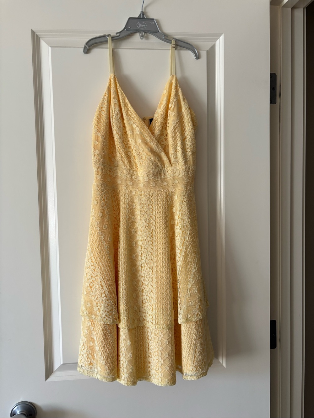 le chateau Pale Yellow Lace Fit-and-Flare Mini Dress